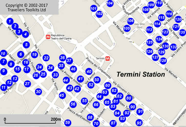 Hotel Map Around Termini Station Rome