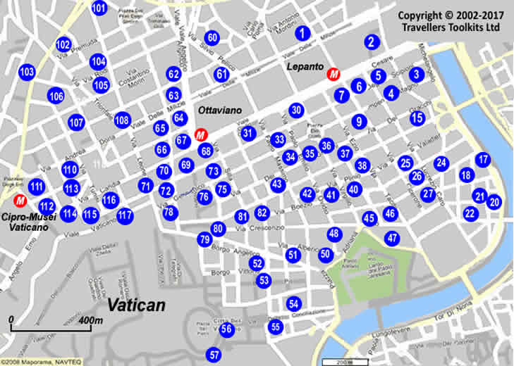 Hotel Map Around The Vatican Rome