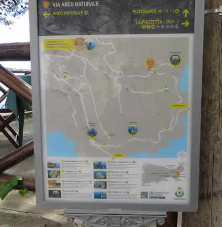 Sign/map along the popular coastal path, Capri