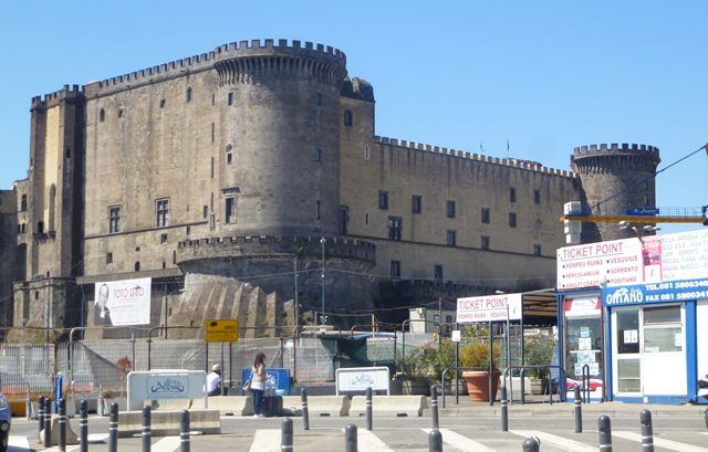View of Castel Nuovo Naples from ferry/cruise terminal area
