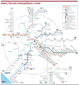 Mapa de buses en el centro de Roma