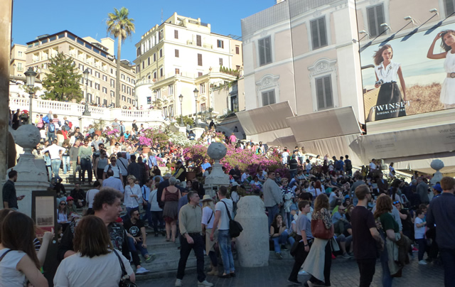 The Spanish Steps, Rome in May decorated with pink azaleas