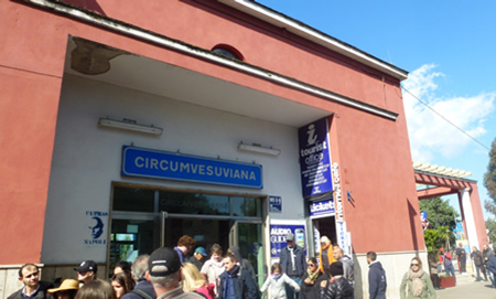 Circumvesuviana train at Pompeii Station