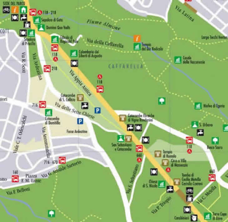 Map of northern section of Appian Way nearest Rome